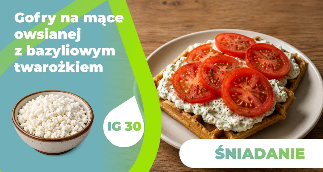 Read more about the article Gofry na mące owsianej z bazyliowym twarożkiem