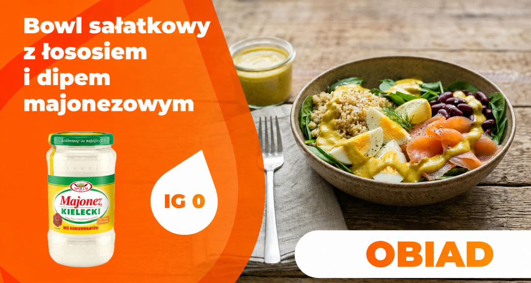 Read more about the article Bowl sałatkowy z łososiem i dipem majonezowym