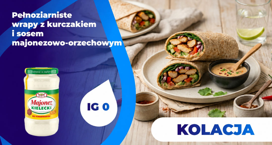 Read more about the article Pełnoziarniste wrapy z kurczakiem i sosem majonezowo-orzechowym