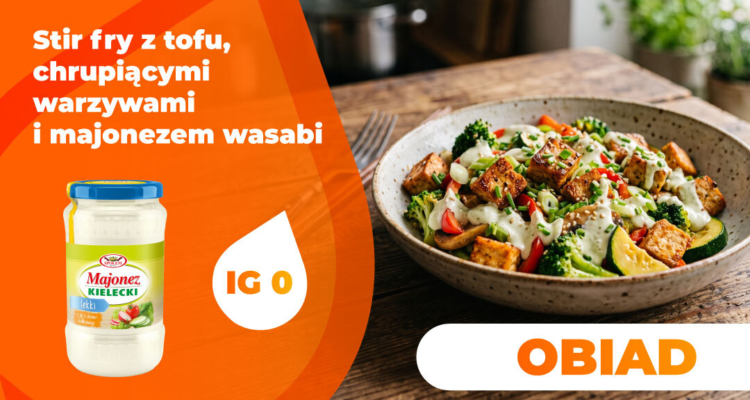 Read more about the article Stir fry z tofu, chrupiącymi warzywami i majonezem wasabi