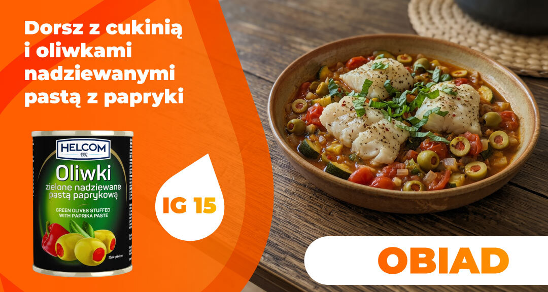 Read more about the article Dorsz z cukinią i oliwkami nadziewanymi pastą z papryki