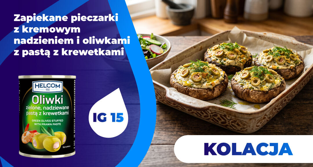 Read more about the article Zapiekane pieczarki z kremowym nadzieniem i oliwkami z pastą z krewetkami